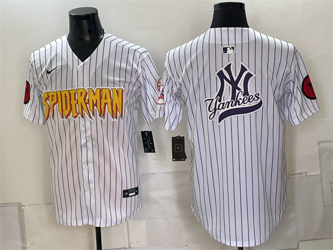 Men's New York Yankees X Spider-Man Team Big Logo White Limited Stitched Baseball Jerseys Men's New York Yankees X Spider-Man Team Big Logo White Limited Stitched Baseball Jerseys