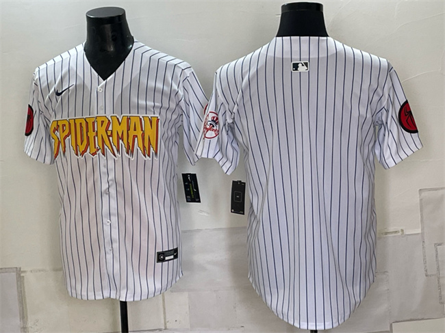Men's New York Yankees X Spider-Man Blank White Limited Stitched Baseball Jersey Men's New York Yankees X Spider-Man Blank White Limited Stitched Baseball Jersey