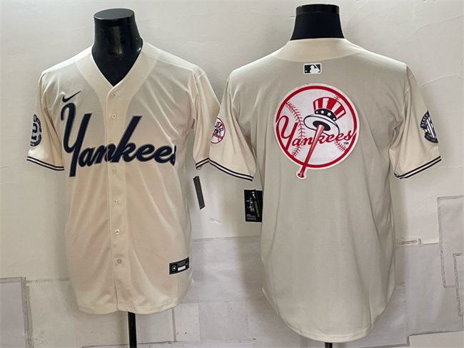 Men's New York Yankees Team Big Logo Cream Limited Stitched Baseball Jerseys 001