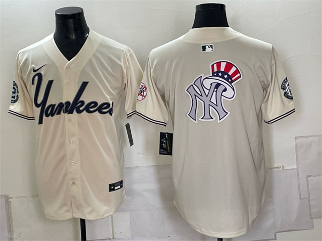 Men's New York Yankees Team Big Logo Cream Limited Stitched Baseball Jersey 002