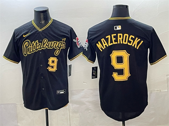 Men's Pittsburgh Pirates #9 Bill Mazeroski Black Limited Stitched Baseball Jersey Men's Pittsburgh Pirates #9 Bill Mazeroski Black Limited Stitched Baseball Jersey