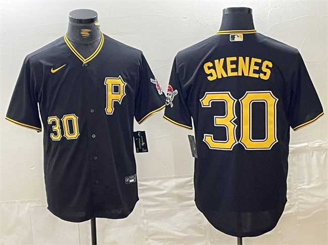 Men's Pittsburgh Pirates #30 Paul Skenes Black Stitched Baseball Jersey Men's Pittsburgh Pirates #30 Paul Skenes Black Stitched Baseball Jersey
