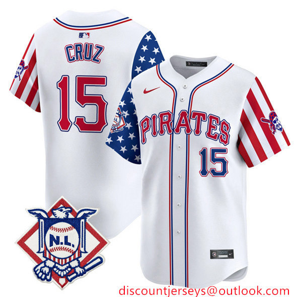 Men's Pittsburgh Pirates #15 Oneil Cruz White 2024 Fourth of July Vapor Limited Stitched Baseball Jersey Men's Pittsburgh Pirates #15 Oneil Cruz White 2024 Fourth of July Vapor Limited Stitched Baseball Jersey