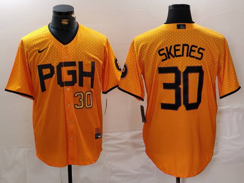 Men's Pittsburgh Pirates #30 Paul Skenes Gold City Connect Stitched Jersey 1 Men's Pittsburgh Pirates #30 Paul Skenes Gold City Connect Stitched Jersey 1
