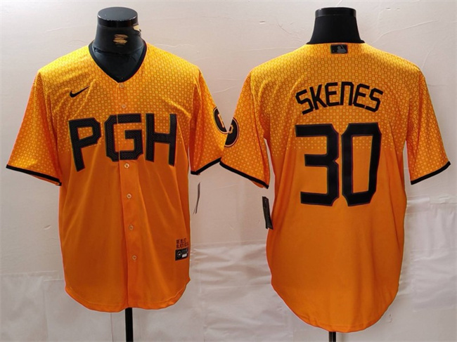 Men's Pittsburgh Pirates #30 Paul Skenes Gold City Connect Stitched Jersey Men's Pittsburgh Pirates #30 Paul Skenes Gold City Connect Stitched Jersey