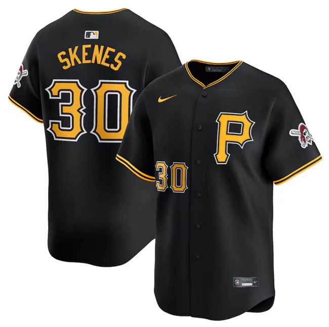Men's Pittsburgh Pirates #30 Paul Skenes Black 2024 Alternate Limited Stitched Baseball Jersey Men's Pittsburgh Pirates #30 Paul Skenes Black 2024 Alternate Limited Stitched Baseball Jersey