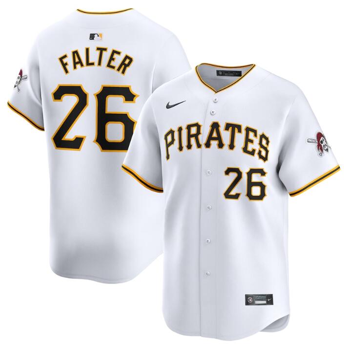 Men's Pittsburgh Pirates #26 Bailey Falter White Home Limited Stitched Baseball Jersey Men's Pittsburgh Pirates #26 Bailey Falter White Home Limited Stitched Baseball Jersey