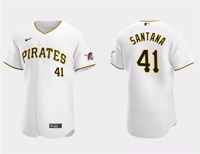 Men's Pittsburgh Pirates #41 Carlos Santana White Flex Base Stitched Baseball Jersey Men's Pittsburgh Pirates #41 Carlos Santana White Flex Base Stitched Baseball Jersey