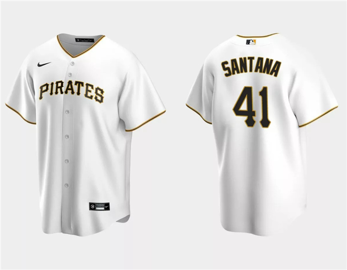 Men's Pittsburgh Pirates #41 Carlos Santana White Cool Base Stitched Baseball Jersey Men's Pittsburgh Pirates #41 Carlos Santana White Cool Base Stitched Baseball Jersey