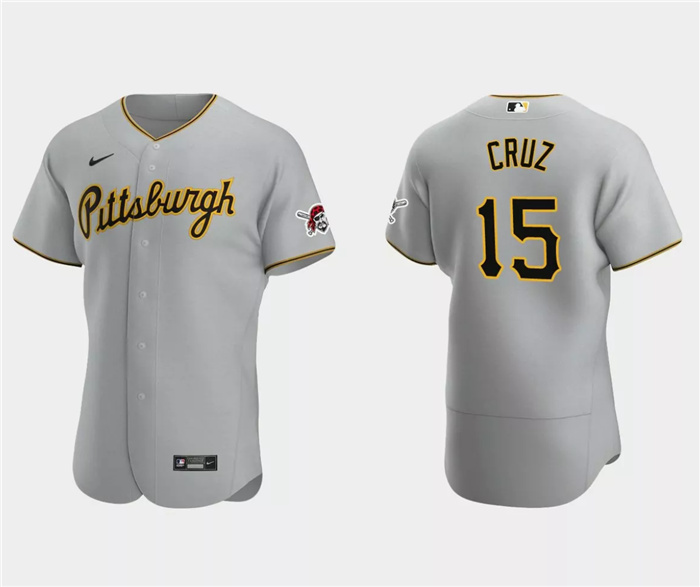 Men's Pittsburgh Pirates #15 Oneil Cruz Grey Flex Base Stitched Baseball Jersey Men's Pittsburgh Pirates #15 Oneil Cruz Grey Flex Base Stitched Baseball Jersey