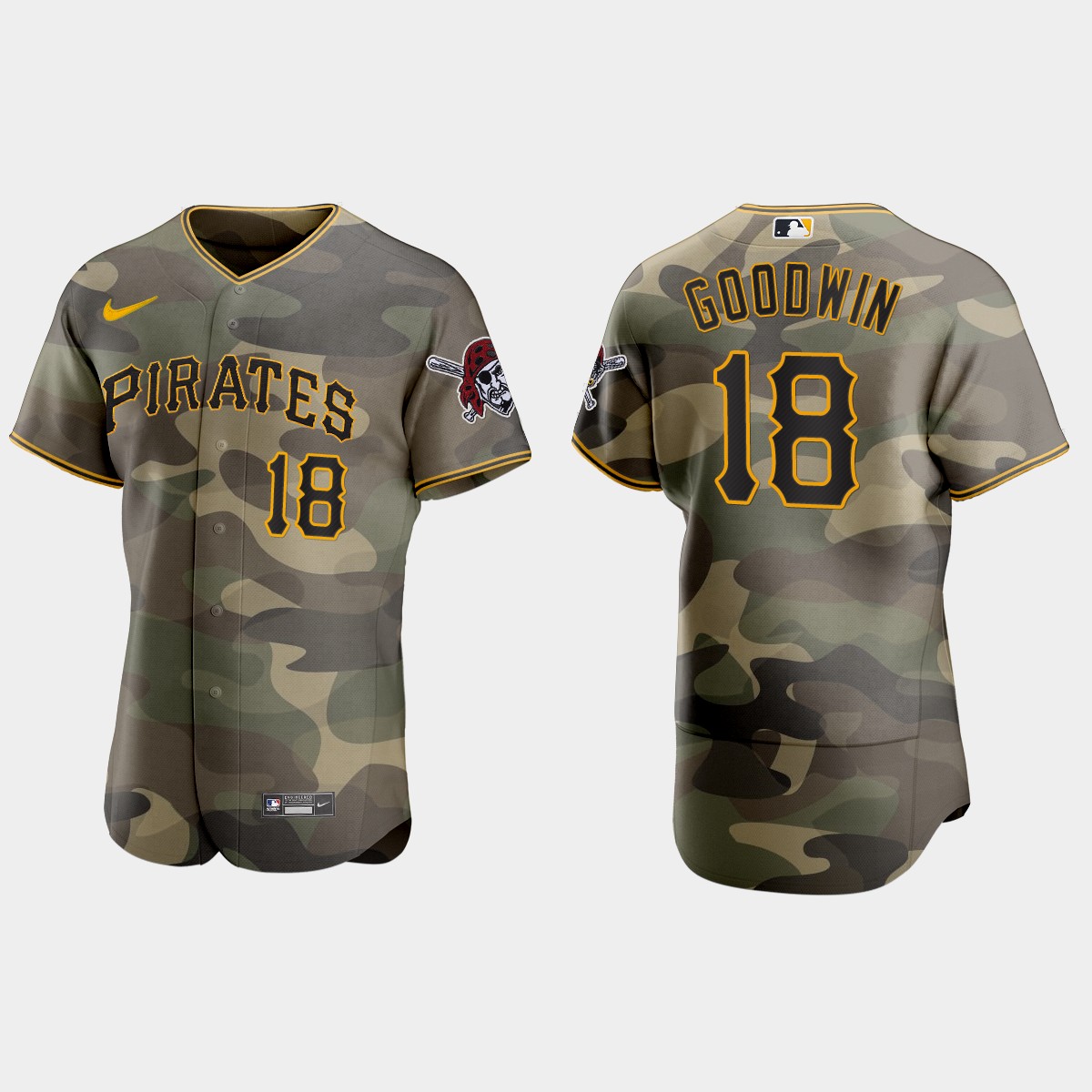 Pittsburgh Pirates #18 Brian Goodwin Men's Nike 2021 Armed Forces Day Authentic MLB Jersey -Camo Pittsburgh Pirates #18 Brian Goodwin Men's Nike 2021 Armed Forces Day Authentic MLB Jersey -Camo