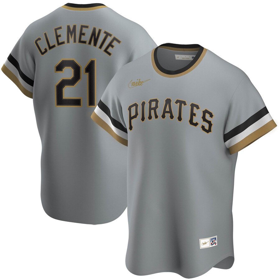 Pittsburgh Pirates #21 Roberto Clemente Nike Road Cooperstown Collection Player MLB Jersey Gray Pittsburgh Pirates #21 Roberto Clemente Nike Road Cooperstown Collection Player MLB Jersey Gray