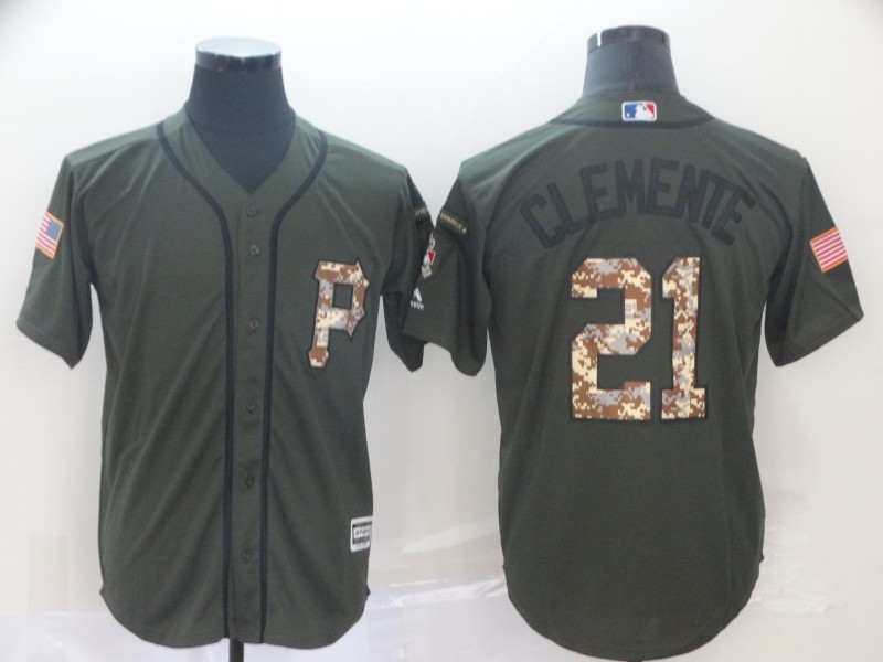 Pirates 21 Roberto Clemente Olive Camo Salute To Service Cool Base Jersey Pirates 21 Roberto Clemente Olive Camo Salute To Service Cool Base Jersey