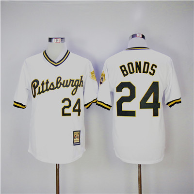 Mitchell And Ness 1990-1997 Pirates #24 Barry Bonds White Cooperstown Collection Throwback Stitched MLB Jersey Mitchell And Ness 1990-1997 Pirates #24 Barry Bonds White Cooperstown Collection Throwback Stitched MLB Jersey