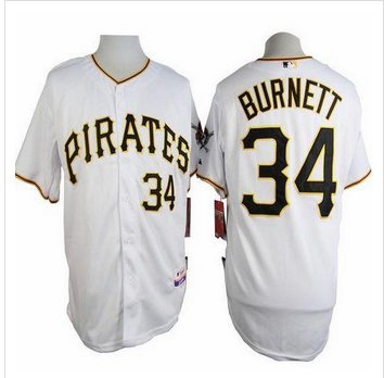 Pittsburgh Pirates #34 A. J. Burnett White Cool Base Stitched Baseball Jersey Pittsburgh Pirates #34 A. J. Burnett White Cool Base Stitched Baseball Jersey