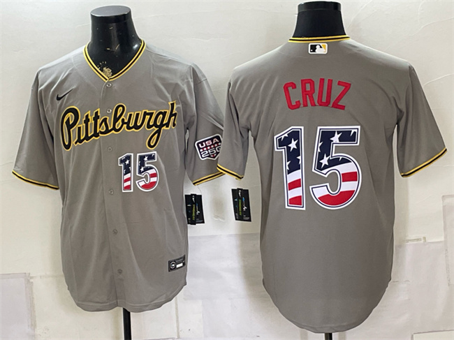 Men's Pittsburgh Pirates #15 Oneil Cruz Grey USA 250 Fourth of July Stitched Baseball Jersey