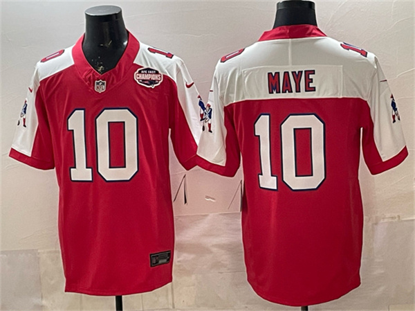 Men's New England Patriots #10 Drake Maye Red Alternate F.U.S.E. 2025 AFC East Championship Patch Throwback Vapor Limited Stitched Football Jersey Men's New England Patriots #10 Drake Maye Red Alternate F.U.S.E. 2025 AFC East Championship Patch Throwback Vapor Limited Stitched Football Jersey