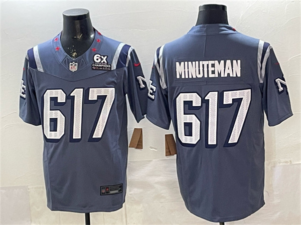 Men's New England Patriots #617 Minuteman 2025 F.U.S.E. With 6x Super Bowl Champions Patch “Rivalries” Vapor Limited Stitched Football Jersey Men's New England Patriots #617 Minuteman 2025 F.U.S.E. With 6x Super Bowl Champions Patch “Rivalries” Vapor Limited Stitched Football Jersey