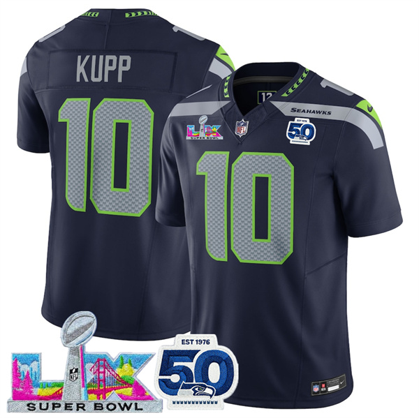 Youth Seattle Seahawks #10 Cooper Kupp Navy 2025 F.U.S.E. Super Bowl LX Patch And 50th Season Patch Vapor Limited Stitched Football Jersey Youth Seattle Seahawks #10 Cooper Kupp Navy 2025 F.U.S.E. Super Bowl LX Patch And 50th Season Patch Vapor Limited Stitched Football Jersey