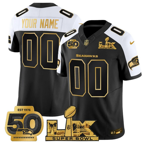Men's Seattle Seahawks Active Player Custom Black Alternate 2025 F.U.S.E. Super Bowl LX Patch And 50th Season Patch Vapor Limited Stitched Football Jersey Men's Seattle Seahawks Active Player Custom Black Alternate 2025 F.U.S.E. Super Bowl LX Patch And 50th Season Patch Vapor Limited Stitched Football Jersey