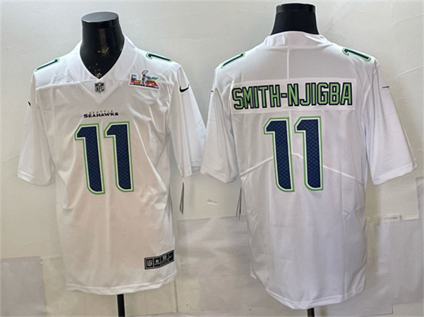 Men's Seattle Seahawks #11 Jaxon Smith-Njigba White 2025 Super Bowl LX Patch Tundra Fashion Vapor Untouchable Limited Stitched Football Jersey Men's Seattle Seahawks #11 Jaxon Smith-Njigba White 2025 Super Bowl LX Patch Tundra Fashion Vapor Untouchable Limited Stitched Football Jersey