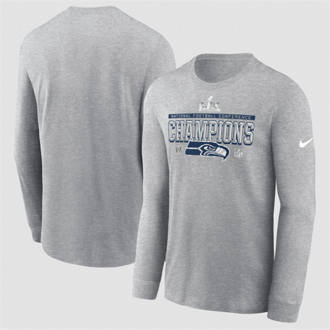 Men's Seattle Seahawks Heather Gray 2025 NFC Champions Locker Room Trophy Collection Long Sleeve T-Shirt Men's Seattle Seahawks Heather Gray 2025 NFC Champions Locker Room Trophy Collection Long Sleeve T-Shirt