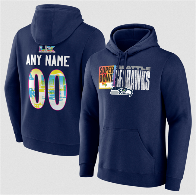 Men's Seattle Seahawks Custom Navy 2025 Super Bowl LX Big & Tall Name & Number Hoodie Men's Seattle Seahawks Custom Navy 2025 Super Bowl LX Big & Tall Name & Number Hoodie