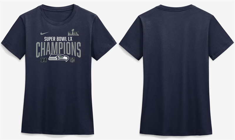 Women's Seattle Seahawks Navy Super Bowl LX Champions Going Yard T-Shirt(Run Small)