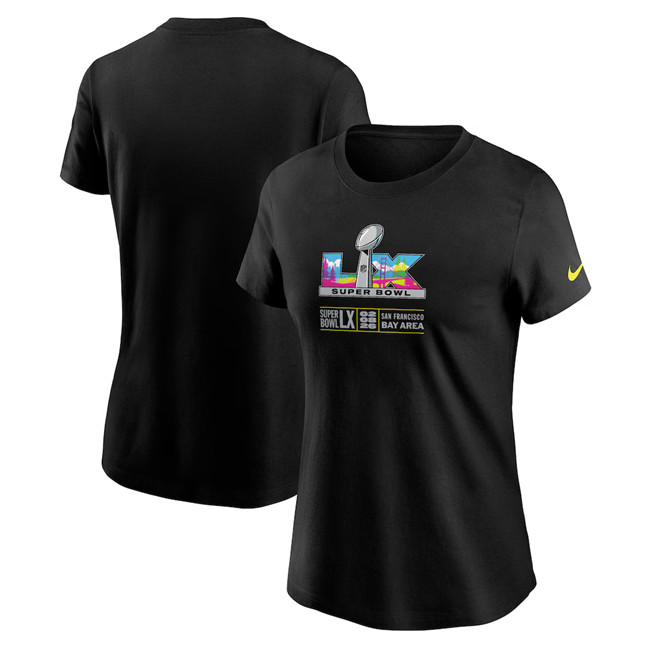 Women's Seattle Seahawks Black Super Bowl LX Bay Area Logo T-Shirt(Run Small)