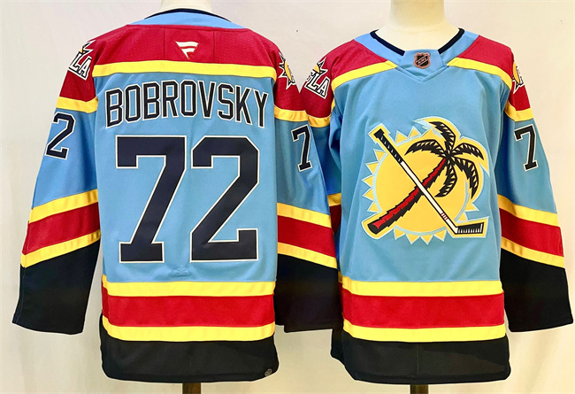 Men's Florida Panthers #72 Sergei Bobrovsky Blue 2024-25 Reverse Retro Stitched Hockey Jersey Men's Florida Panthers #72 Sergei Bobrovsky Blue 2024-25 Reverse Retro Stitched Hockey Jersey