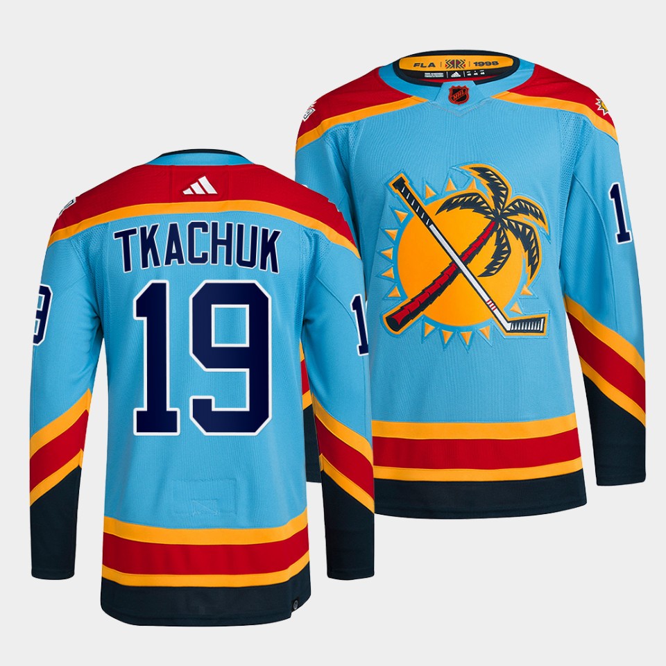 Men's Florida Panthers #19 Matthew Tkachuk Blue 2022 Reverse Retro Stitched Jersey Men's Florida Panthers #19 Matthew Tkachuk Blue 2022 Reverse Retro Stitched Jersey