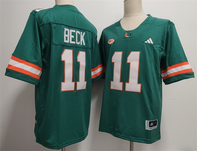 Men's Miami Hurricanes #11 Carson Beck Aqua Stitched Football Jersey Men's Miami Hurricanes #11 Carson Beck Aqua Stitched Football Jersey