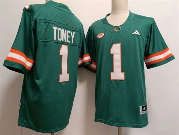 Men's Miami Hurricanes #1 Malachi Toney Aqua Stitched Football Jerseys