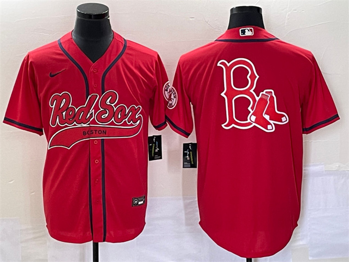 Men's Boston Red Sox Red Team Big Logo With Patch Cool Base Stitched Baseball Jersey Men's Boston Red Sox Red Team Big Logo With Patch Cool Base Stitched Baseball Jersey