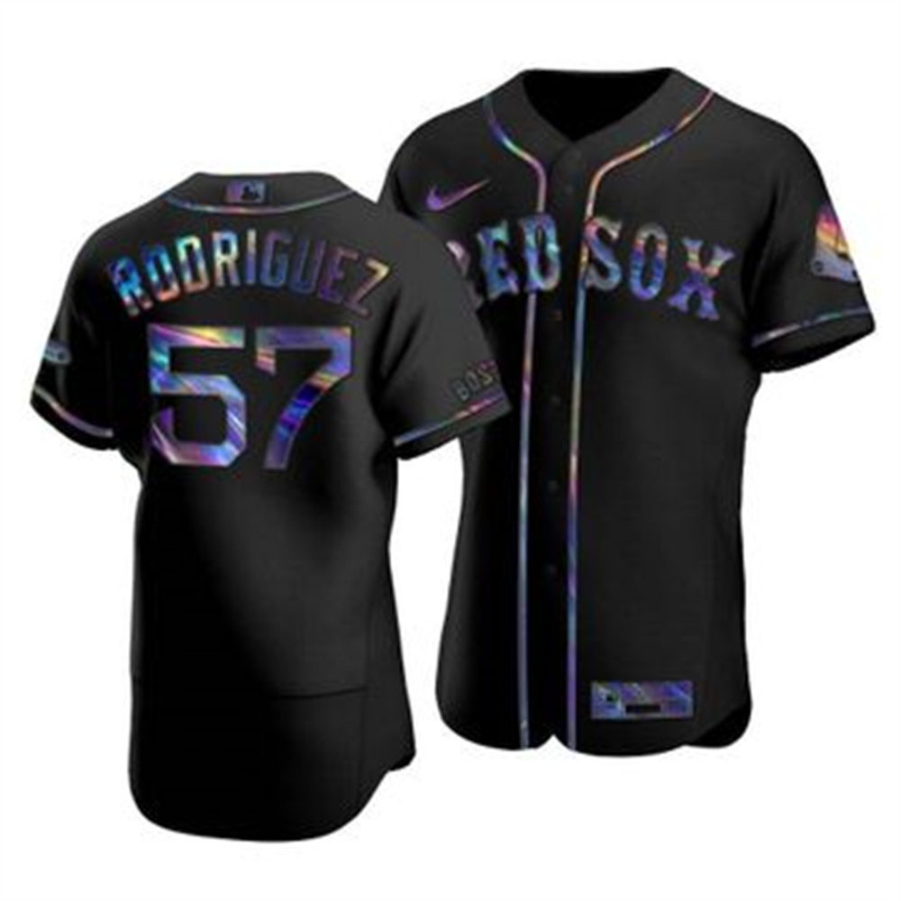 Boston Red Sox #57 Eduardo Rodriguez Men's Nike Iridescent Holographic Collection MLB Jersey - Black Boston Red Sox #57 Eduardo Rodriguez Men's Nike Iridescent Holographic Collection MLB Jersey - Black