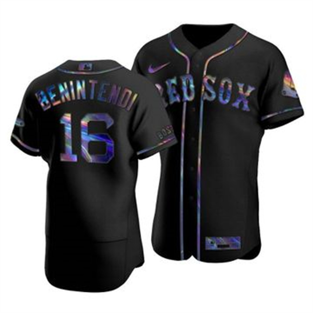 Boston Red Sox #16 Andrew Benintendi Men's Nike Iridescent Holographic Collection MLB Jersey - Black Boston Red Sox #16 Andrew Benintendi Men's Nike Iridescent Holographic Collection MLB Jersey - Black