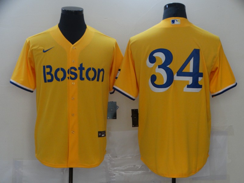 Red Sox 34 Gold Nike 2021 City Connect Replica Player Cool Base JerseyS Red Sox 34 Gold Nike 2021 City Connect Replica Player Cool Base JerseyS