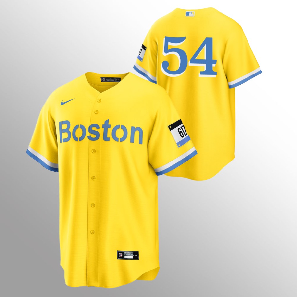 Boston Red Sox #54 Martin Perez Men's Nike 2021 City Connect Gold Fans Version MLB Jersey - No Name Boston Red Sox #54 Martin Perez Men's Nike 2021 City Connect Gold Fans Version MLB Jersey - No Name