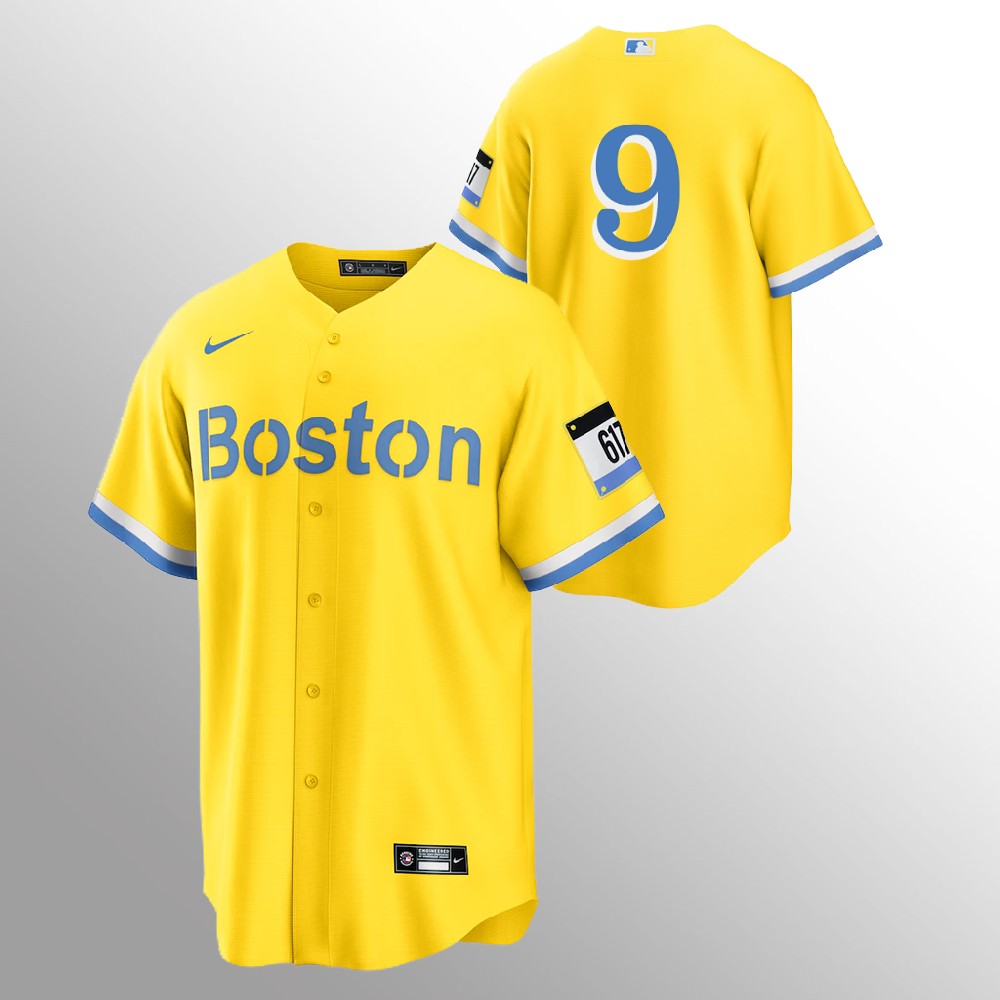 Boston Red Sox #9 Ted Williams Men's Nike 2021 City Connect Gold Fans Version MLB Jersey - No Name Boston Red Sox #9 Ted Williams Men's Nike 2021 City Connect Gold Fans Version MLB Jersey - No Name