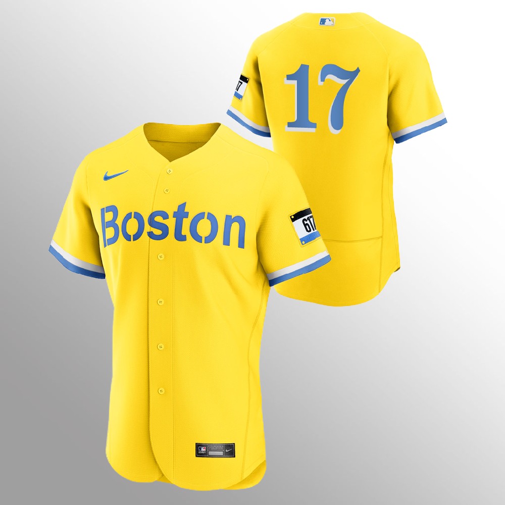 Boston Red Sox #17 Nathan Eovaldi Men's Nike 2021 City Connect Gold Authentic MLB Jersey - No Name Boston Red Sox #17 Nathan Eovaldi Men's Nike 2021 City Connect Gold Authentic MLB Jersey - No Name