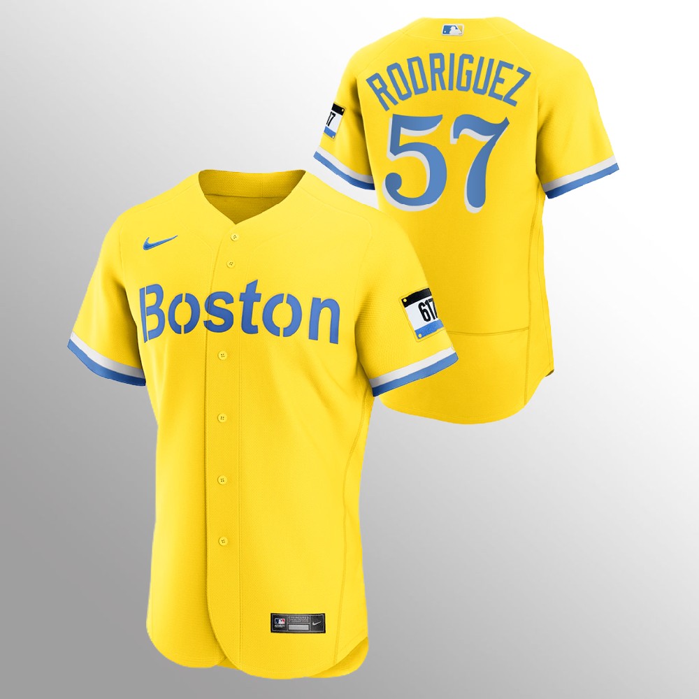 Boston Red Sox #57 Eduardo Rodriguez Men's Nike 2021 City Connect Gold Authentic MLB Jersey Boston Red Sox #57 Eduardo Rodriguez Men's Nike 2021 City Connect Gold Authentic MLB Jersey