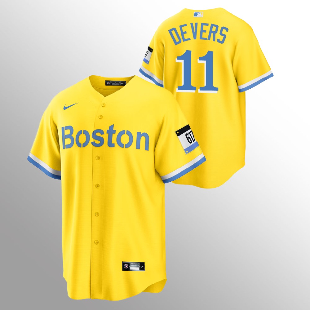 Boston Red Sox #11 Rafael Devers Men's Nike 2021 City Connect Gold Fans Version MLB Jersey Boston Red Sox #11 Rafael Devers Men's Nike 2021 City Connect Gold Fans Version MLB Jersey