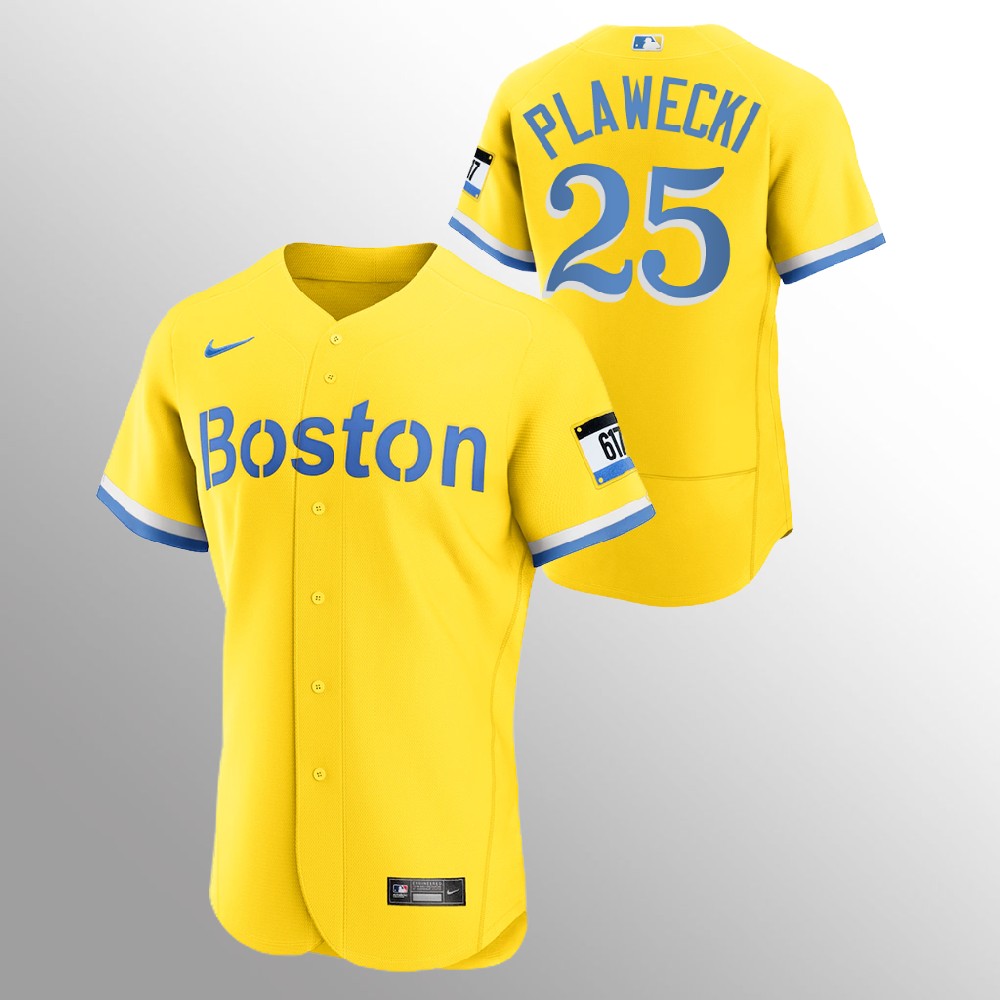 Boston Red Sox #25 Kevin Plawecki Men's Nike 2021 City Connect Gold Authentic MLB Jersey Boston Red Sox #25 Kevin Plawecki Men's Nike 2021 City Connect Gold Authentic MLB Jersey