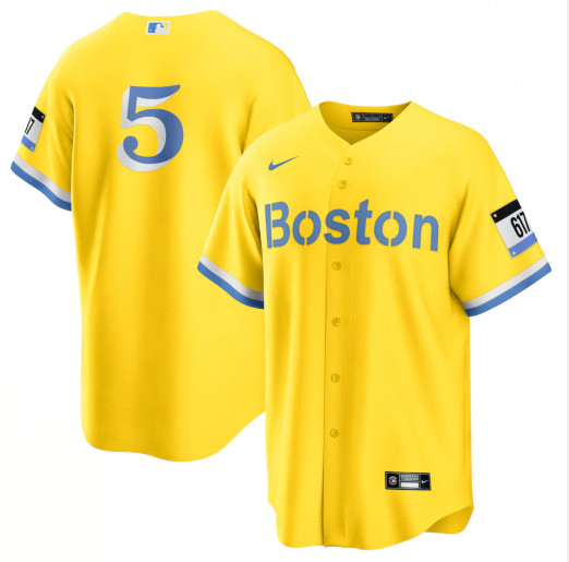 Men's Boston Red Sox #5 Enrique Hernandez Nike Gold Light Blue 2021 City Connect Jersey Men's Boston Red Sox #5 Enrique Hernandez Nike Gold Light Blue 2021 City Connect Jersey