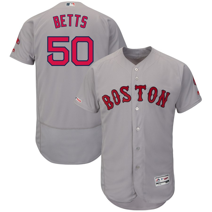 Red Sox 50 Mookie Betts Gray 150th Patch FlexBase Jersey Red Sox 50 Mookie Betts Gray 150th Patch FlexBase Jersey