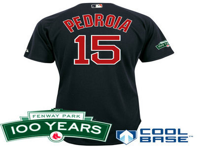Boston Red Sox 15 Dustin Pedroia dk blue Cool Base Jersey wFenway Park 100th Anniversary Patch Boston Red Sox 15 Dustin Pedroia dk blue Cool Base Jersey wFenway Park 100th Anniversary Patch