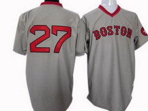 Boston Red Sox 27 Carlton Fisk 1975 throwback jersey gray Boston Red Sox 27 Carlton Fisk 1975 throwback jersey gray