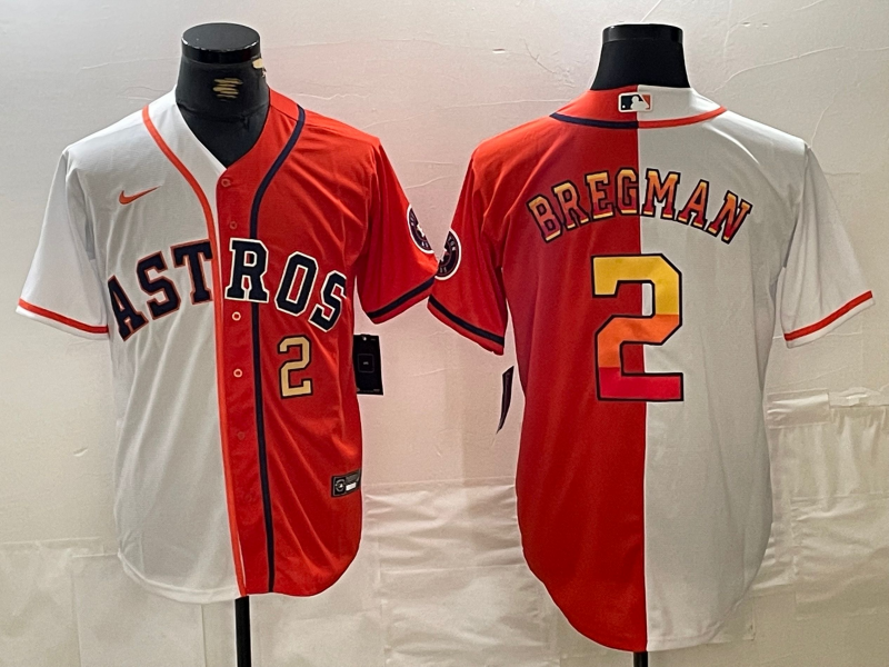 Men's Houston Astros #2 Alex Bregman White Orange Split With Patch Cool Base Stitched Baseball Jersey 2 Men's Houston Astros #2 Alex Bregman White Orange Split With Patch Cool Base Stitched Baseball Jersey 2