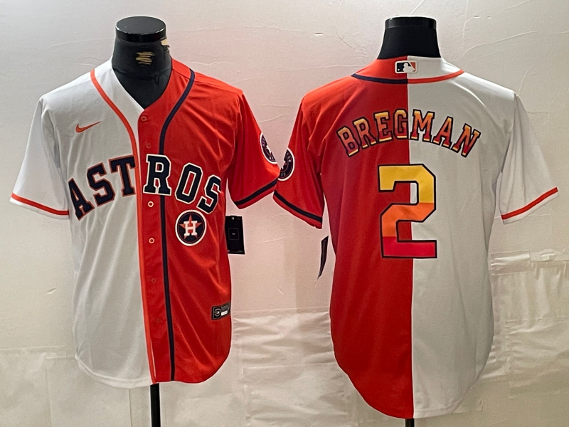 Men's Houston Astros #2 Alex Bregman White Orange Split With Patch Cool Base Stitched Baseball Jersey 1 Men's Houston Astros #2 Alex Bregman White Orange Split With Patch Cool Base Stitched Baseball Jersey 1