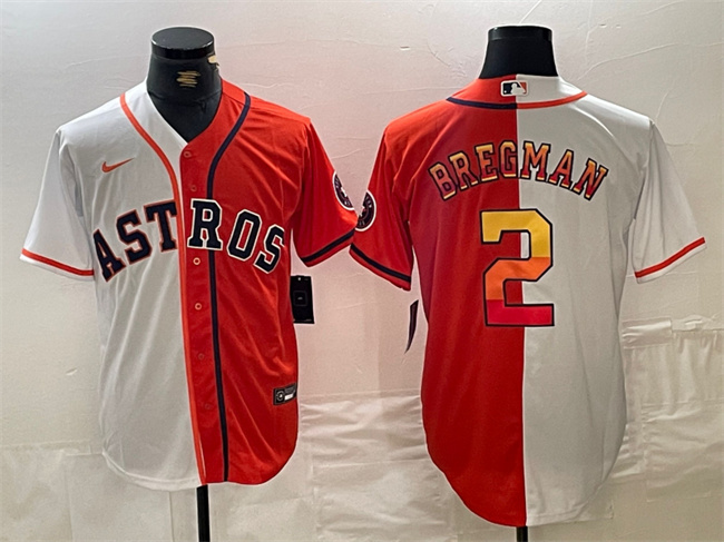 Men's Houston Astros #2 Alex Bregman White Orange Split With Patch Cool Base Stitched Baseball Jersey Men's Houston Astros #2 Alex Bregman White Orange Split With Patch Cool Base Stitched Baseball Jersey